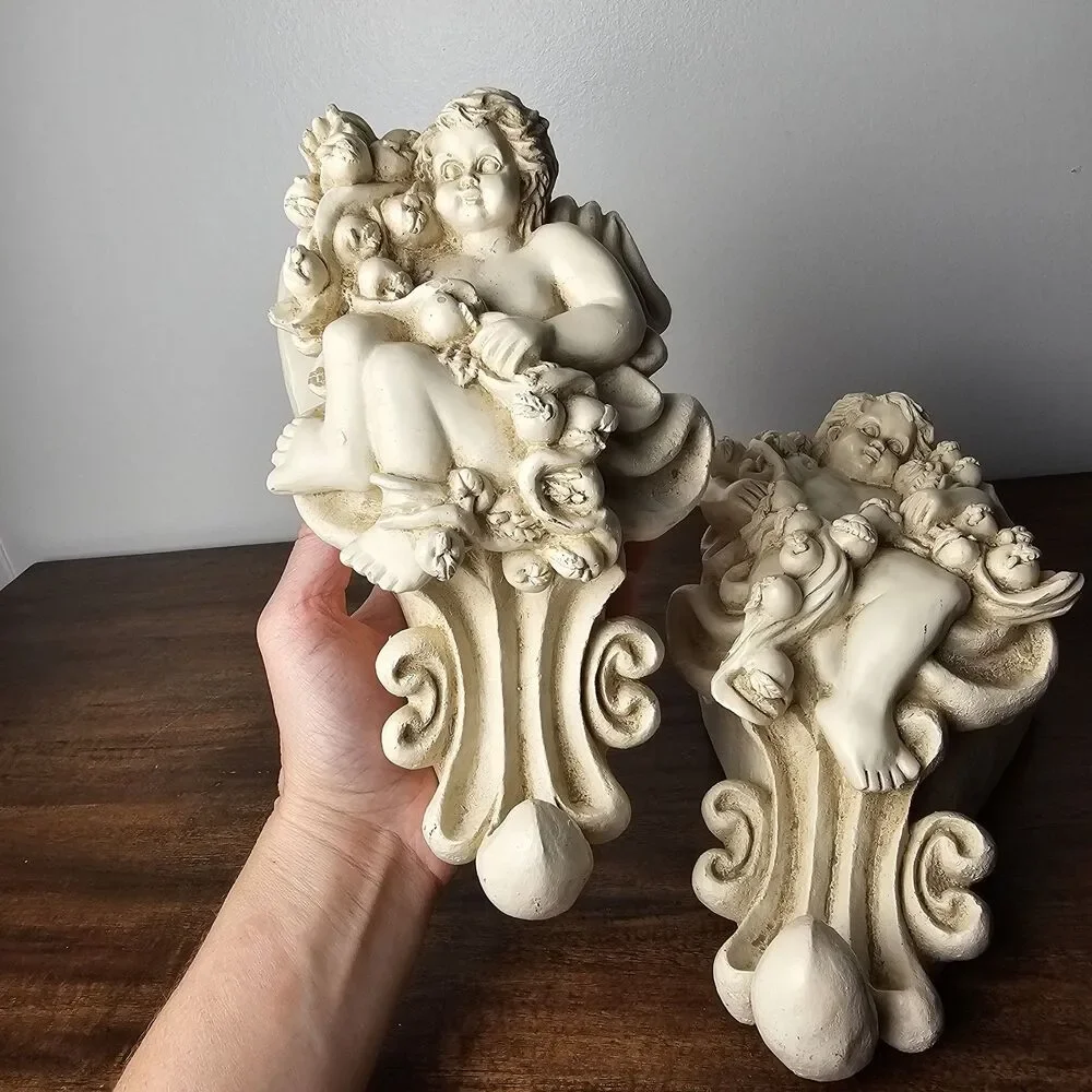 Vintage Wang's International Cherub Wall Sconces Drapery Curtain Rod Holder Pair